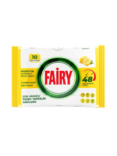 FAIRY universalios drėgnos paviršių valymo servetėlės, 10 vnt, citrinų kvapo